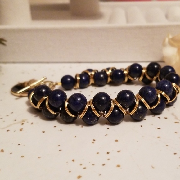 Lapis lazuli & 18K gold plated bracelet - Picture 6 of 7